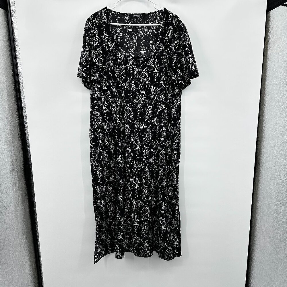 Disturbia Dress Black Floral Square Neck Short Sleeve US 16